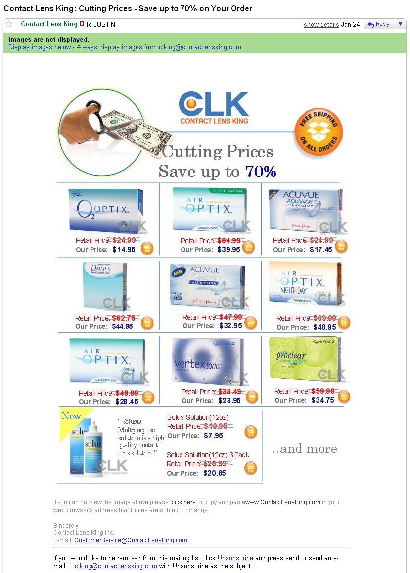 Contact Lens King Email Example