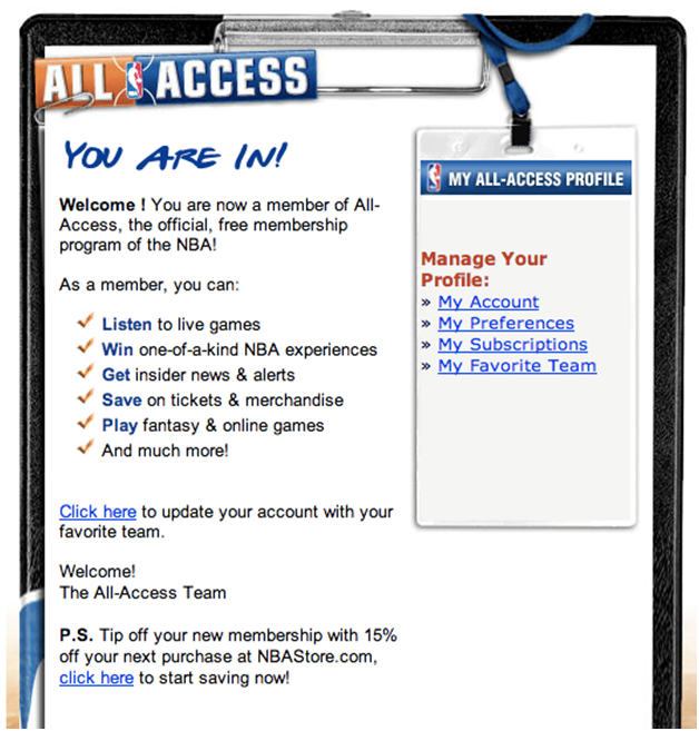 Email Automation Example from the NBA