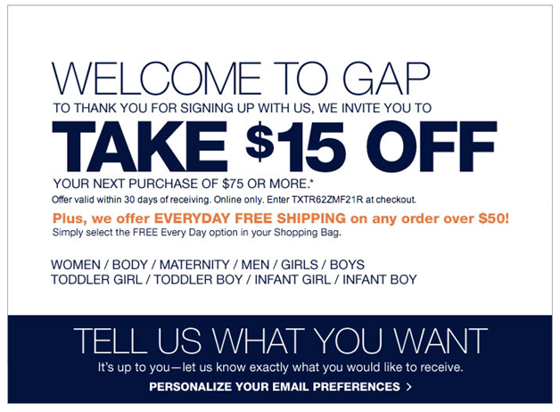 Email Marketing Automation Example from Gap