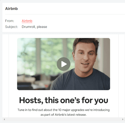 Airbnb using videos in email marketing to invite subscribers to an event