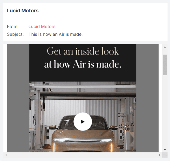 Lucid Motors using behind-the-scenes videos in email campaigns