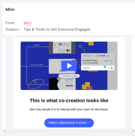 Miro using videos in email marketing to share coworking tips